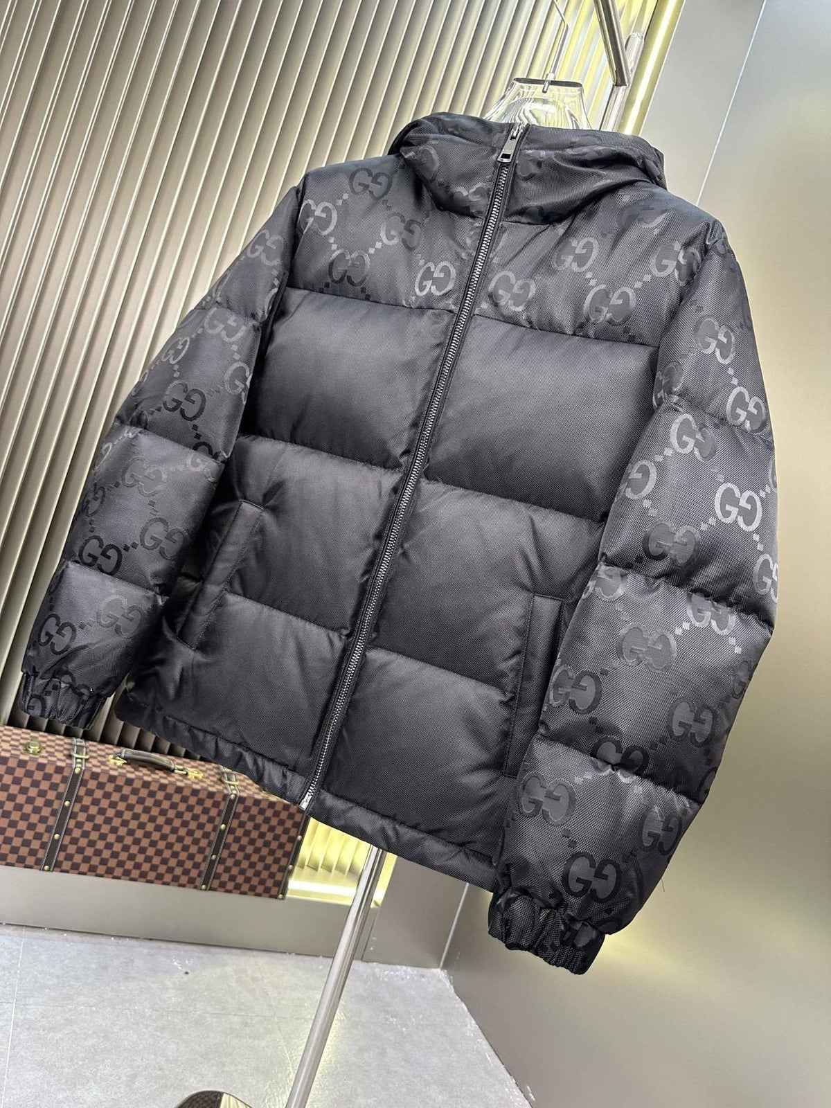 GUCCI Hooded Patterned-Panel Puffer Jacket