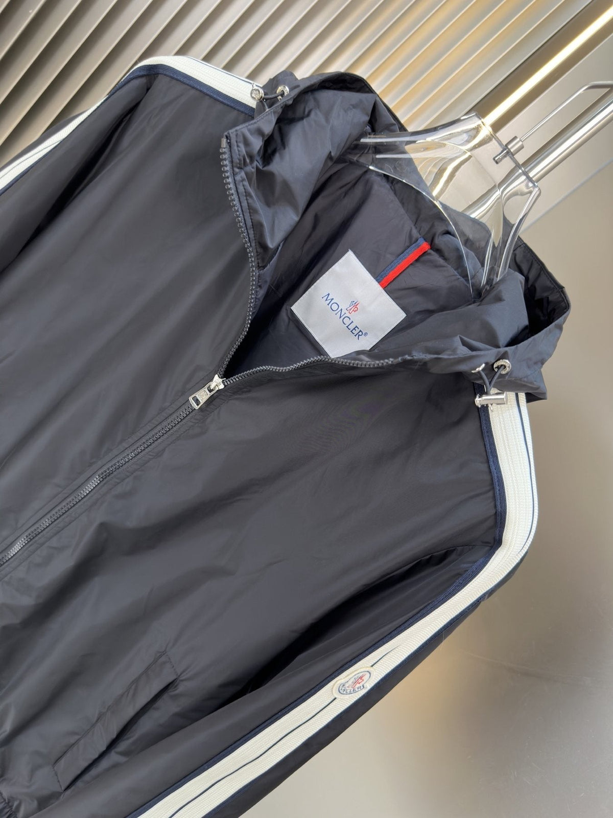 Moncler Contrast Sleeve Stripe Hooded Jacket