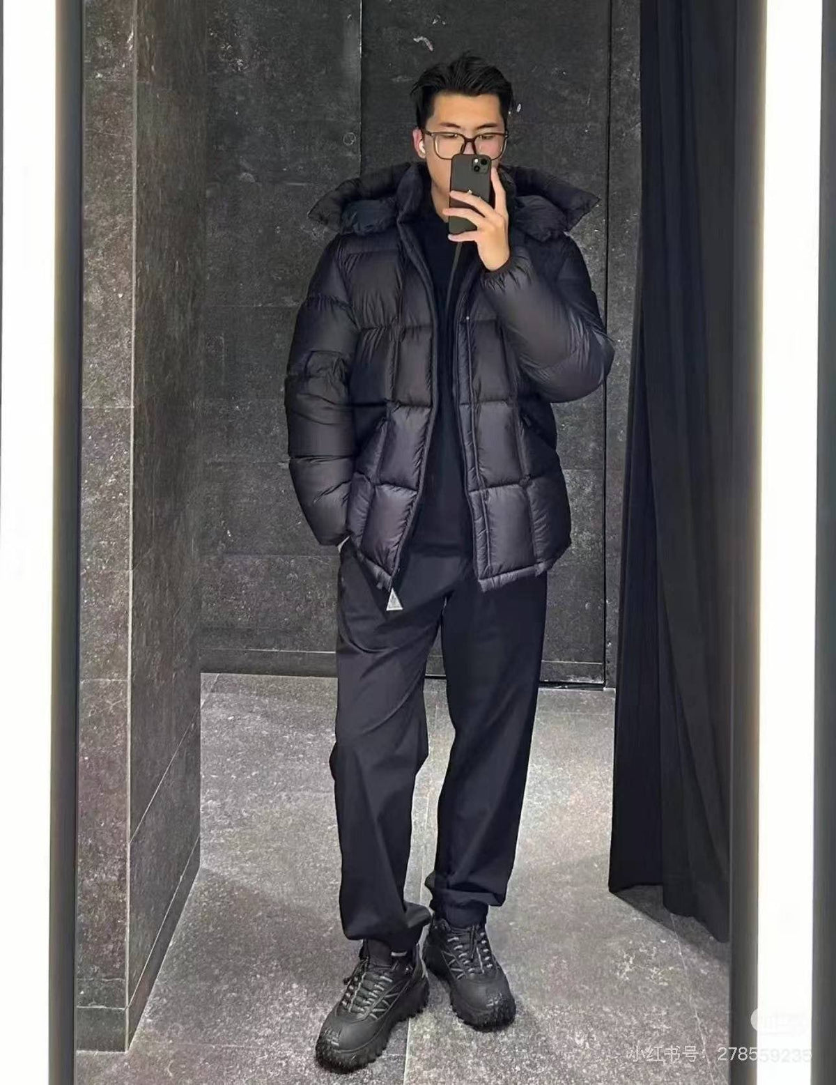 Moncler Black Quilted Hooded Puffer Coat