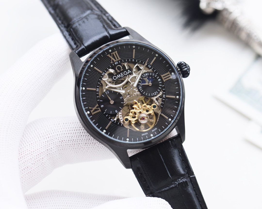 OMEGA Black Dial Strap Watch