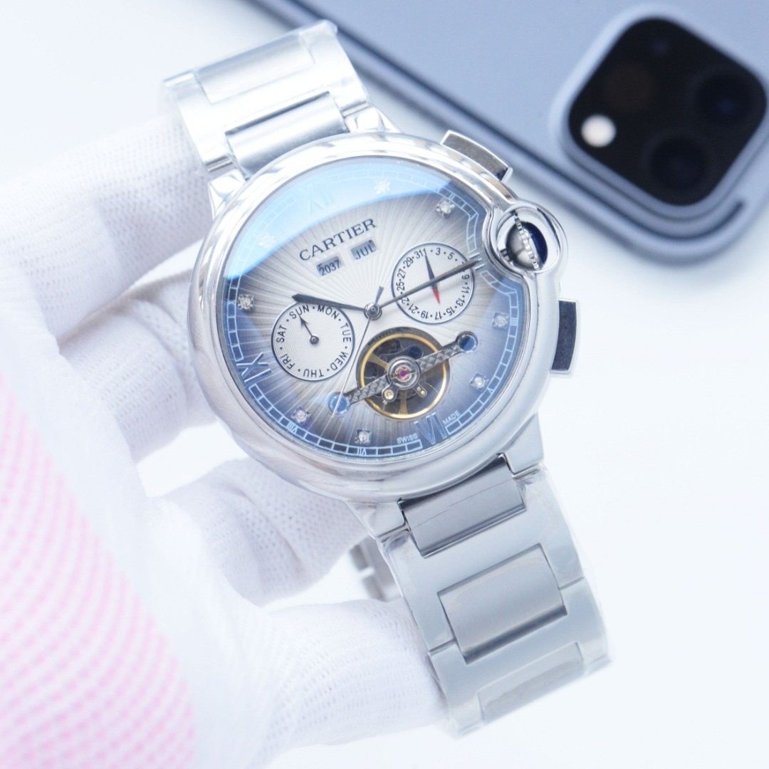 Cartier Silver White Blue Dial Bracelet Watch