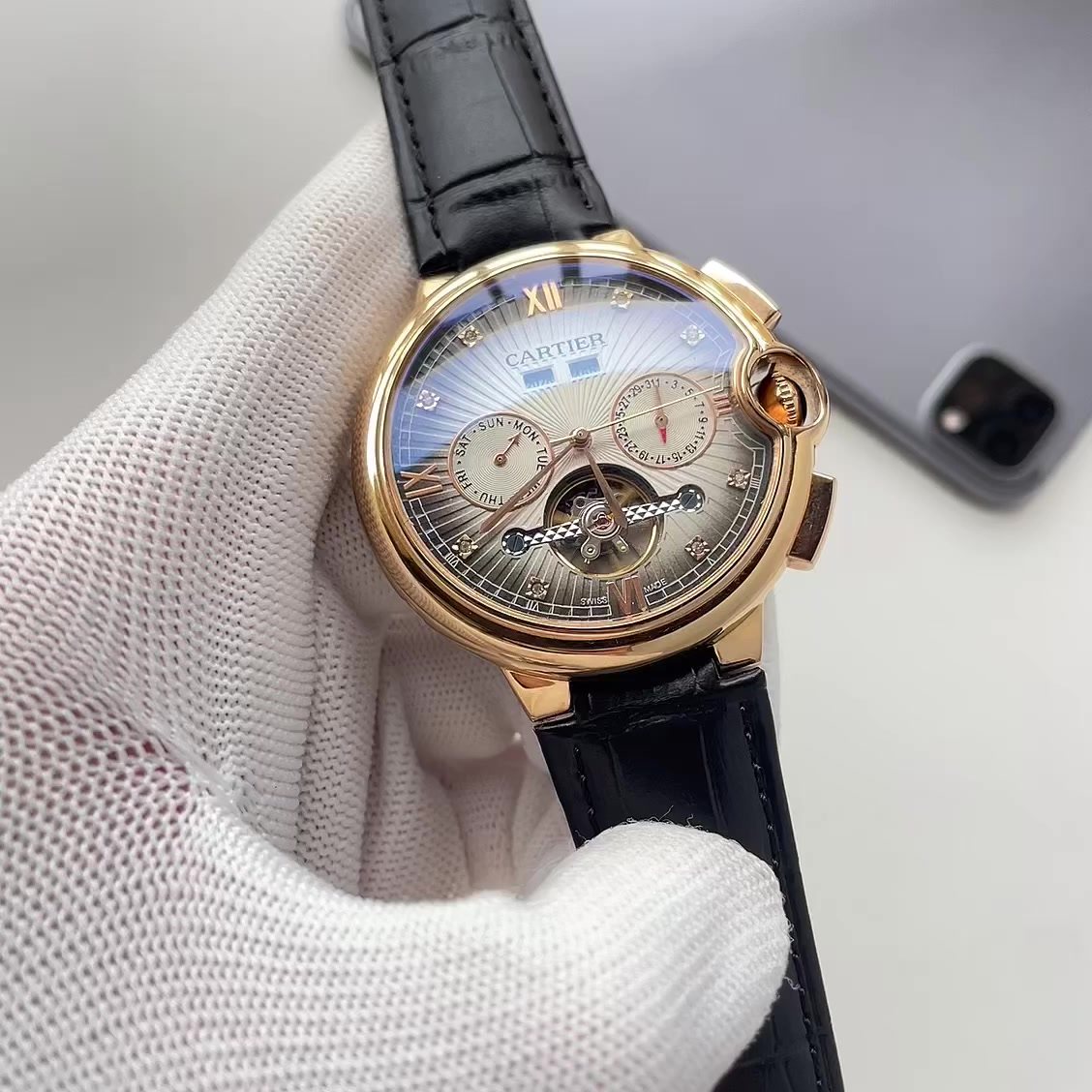 Cartier Gold-Tone Black Strap Watch
