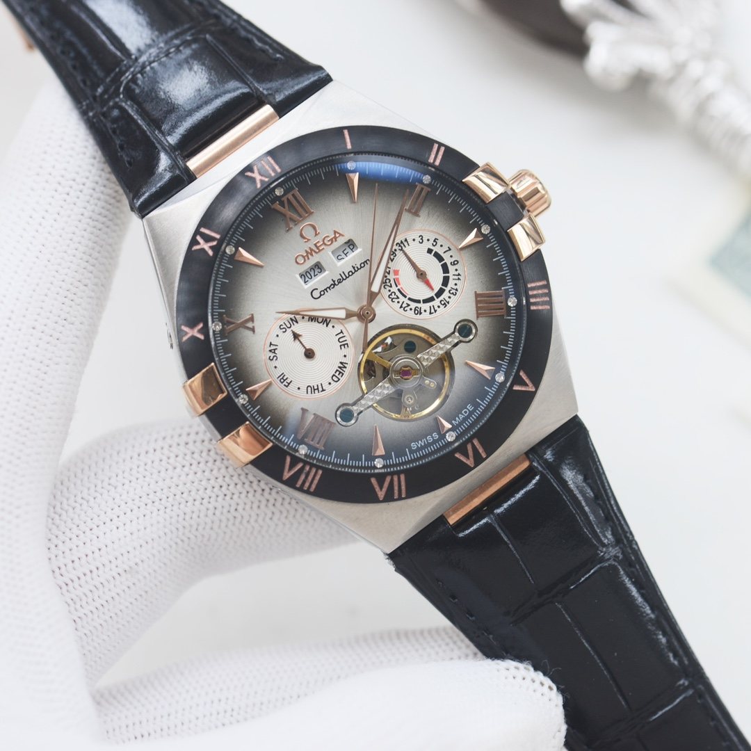 OMEGA Black Rose Gold Strap Watch