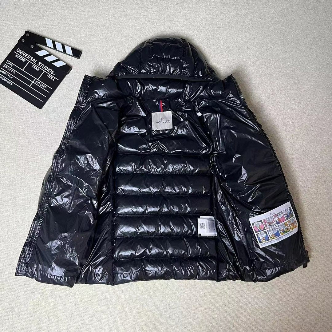 Moncler Black Glossy Hooded Puffer Coat