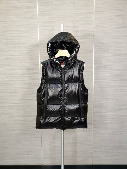Moncler Hooded Letter-Trim Down Vest