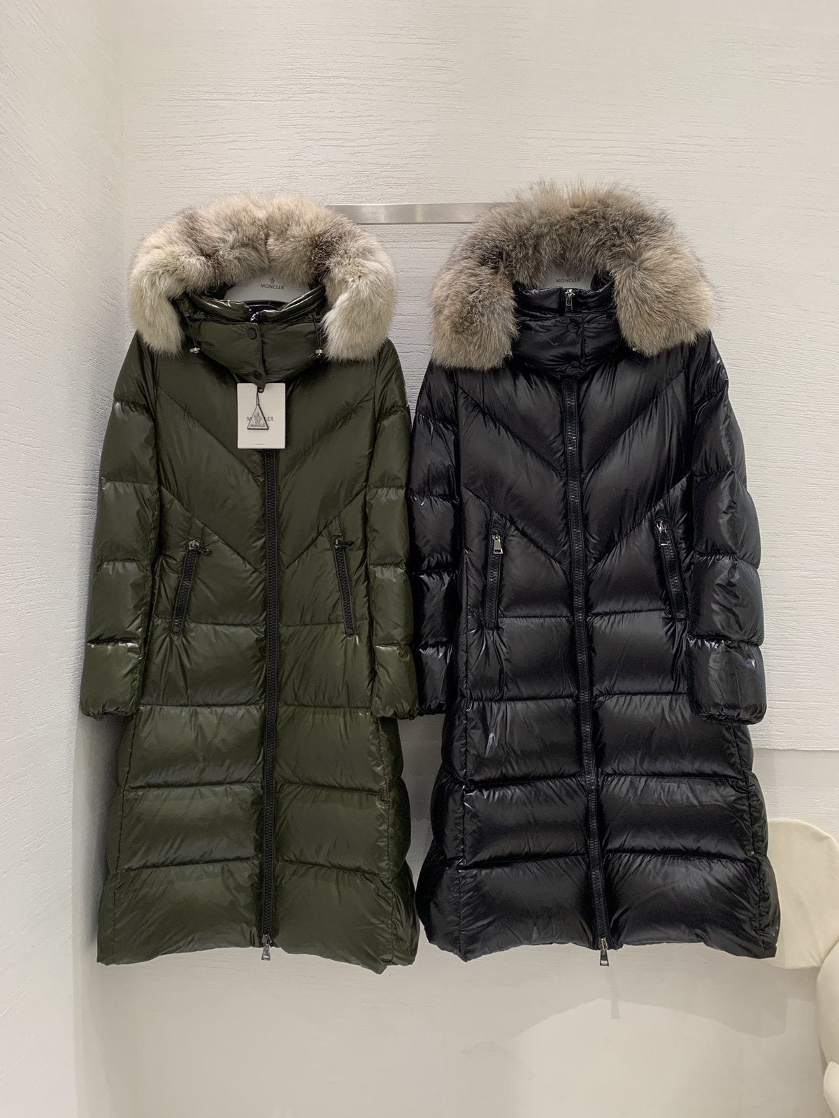 Moncler Women’s Long Down Jacket with Fur-Trim Hood
