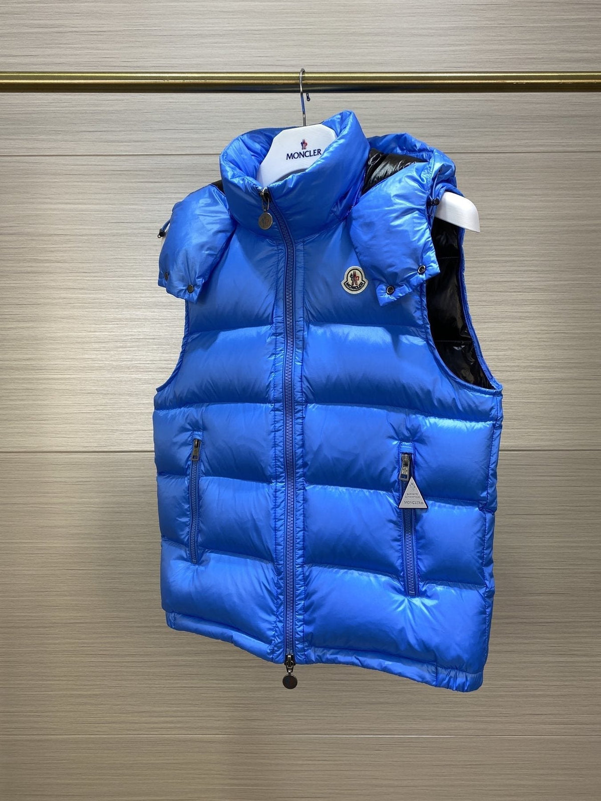 Moncler Hooded Glossy Puffer Down Vest