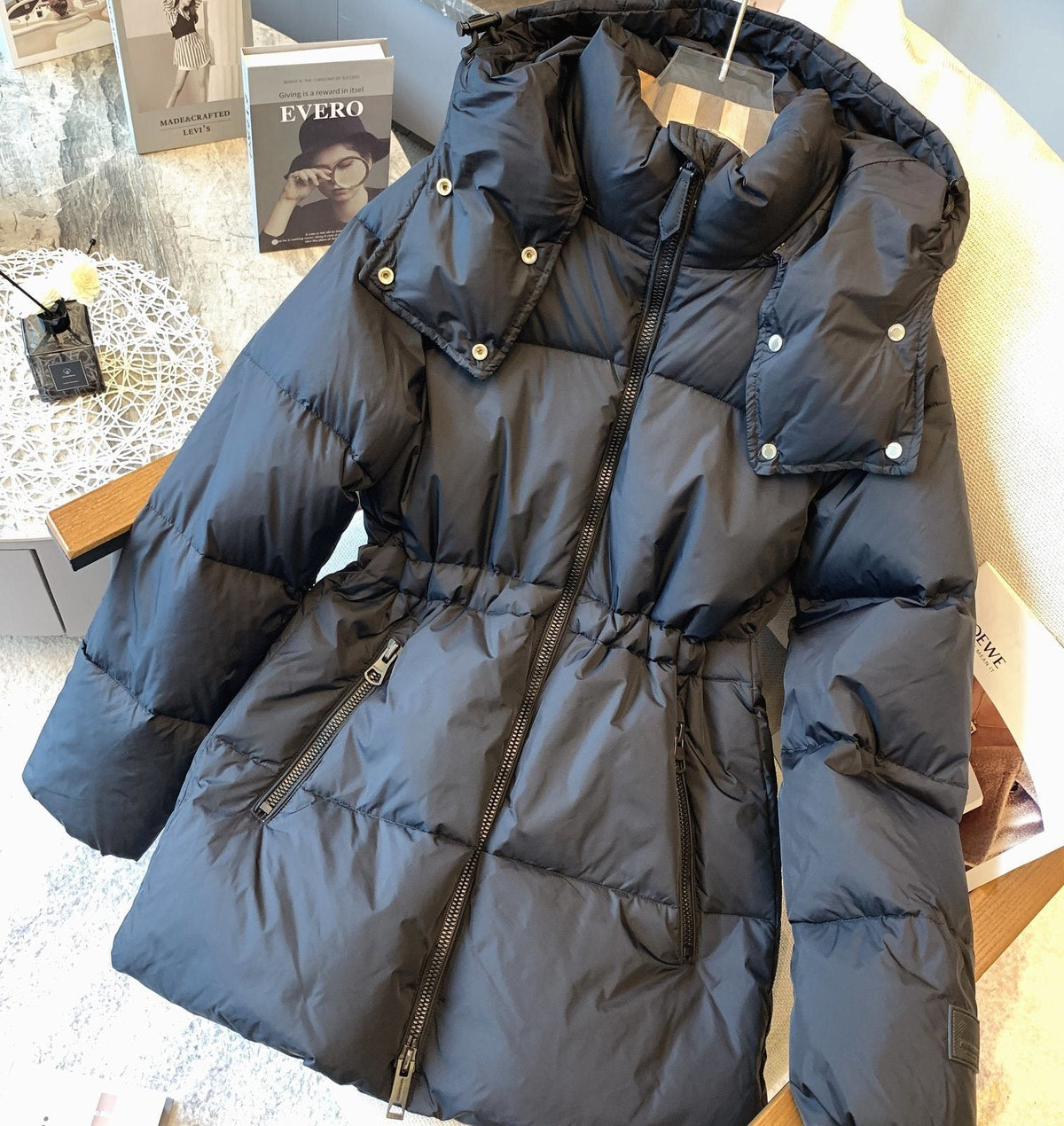 Burberry Hooded Quilted Long Down Jacket