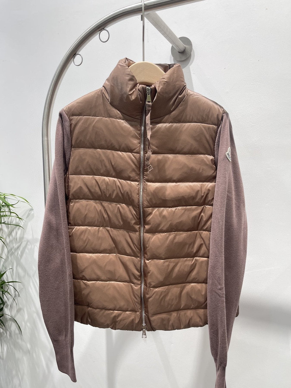 Moncler Quilted Knit-Sleeve Down Jacket