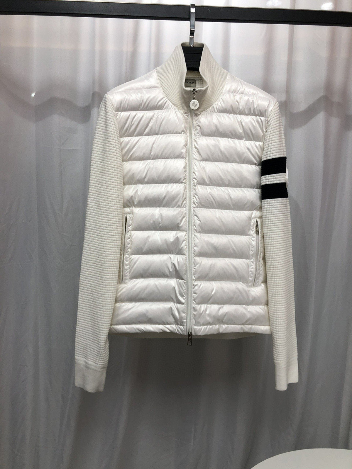 Moncler Knit-Sleeve Quilted Down Jacket