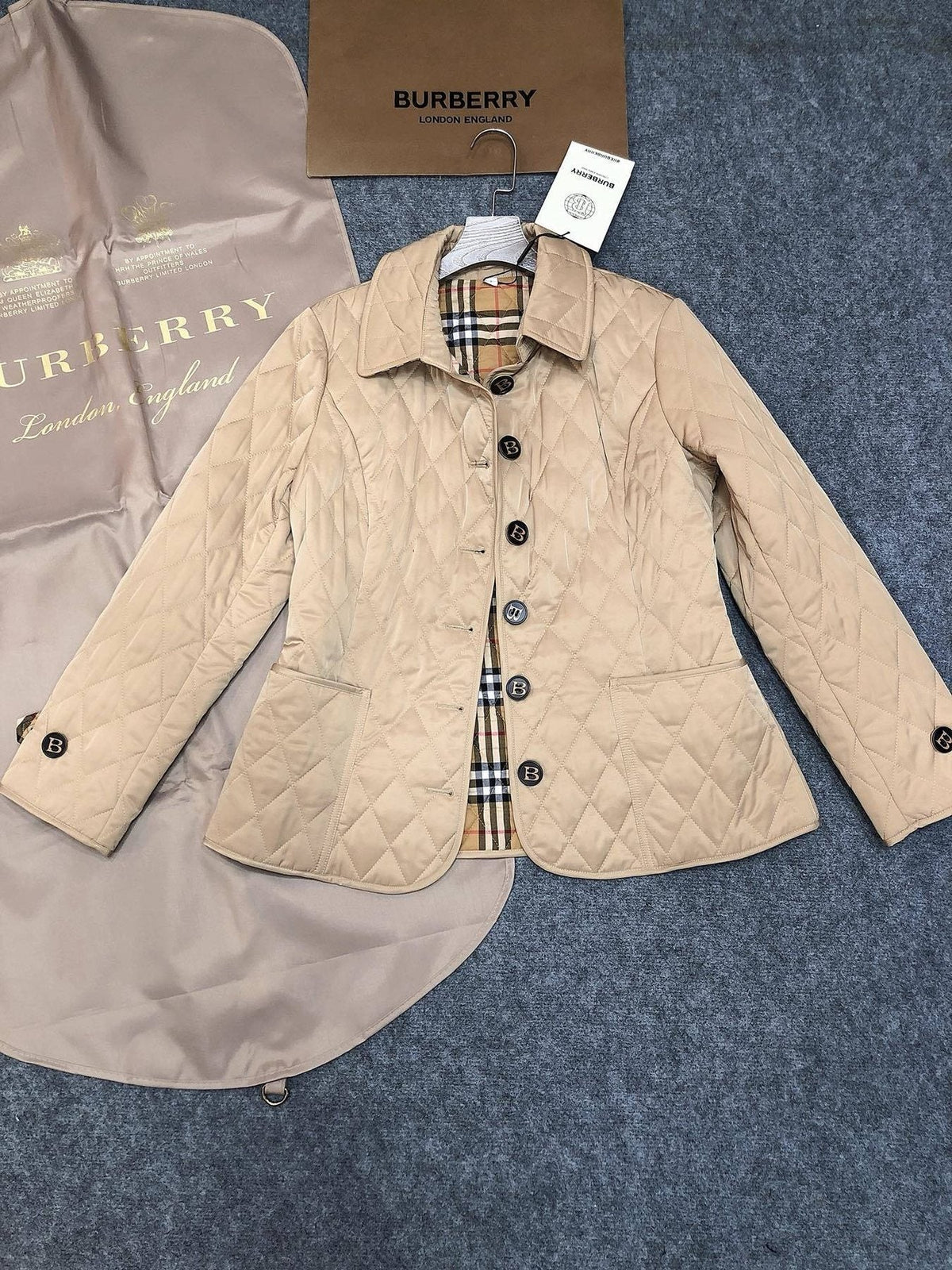 Burberry Diamond-Quilted Button-Front Jacket