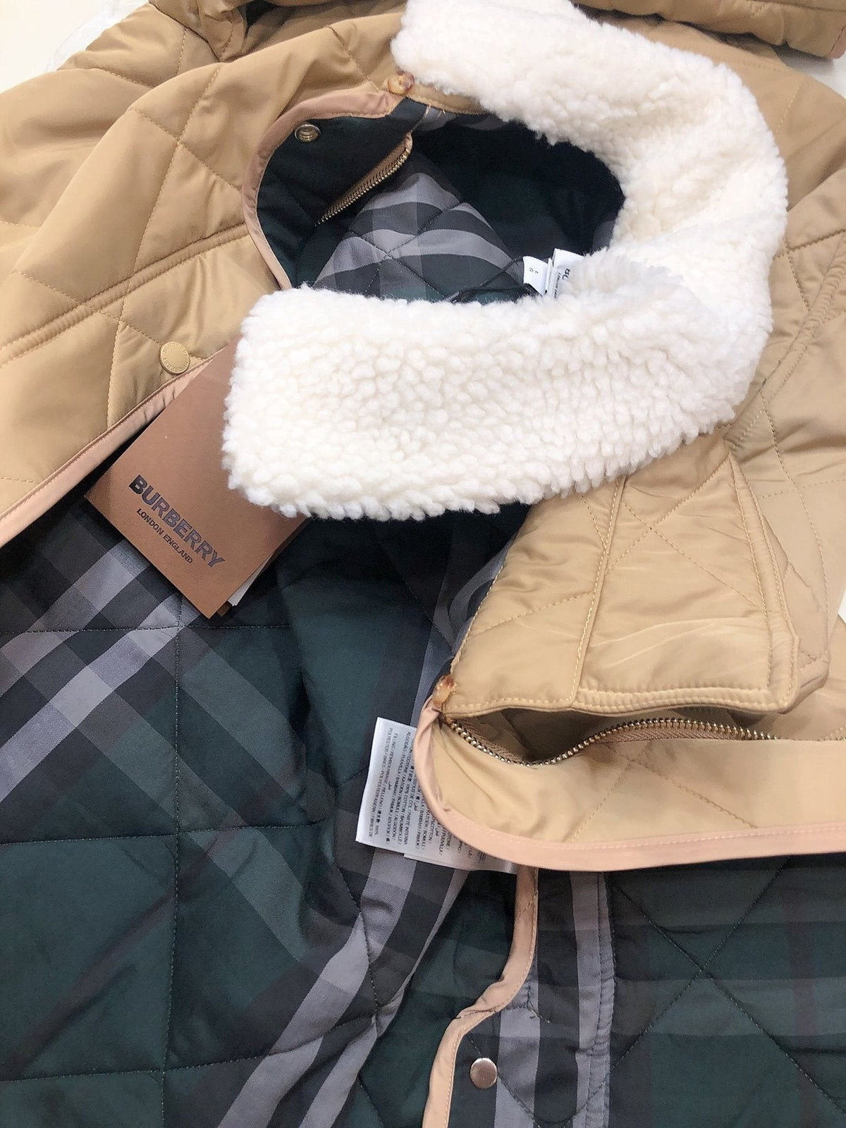 Burberry Diamond-Quilted Contrast-Collar Jacket