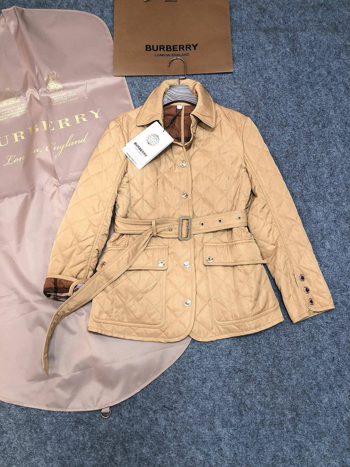 Burberry Women's Diamond-Quilted Belted Jacket