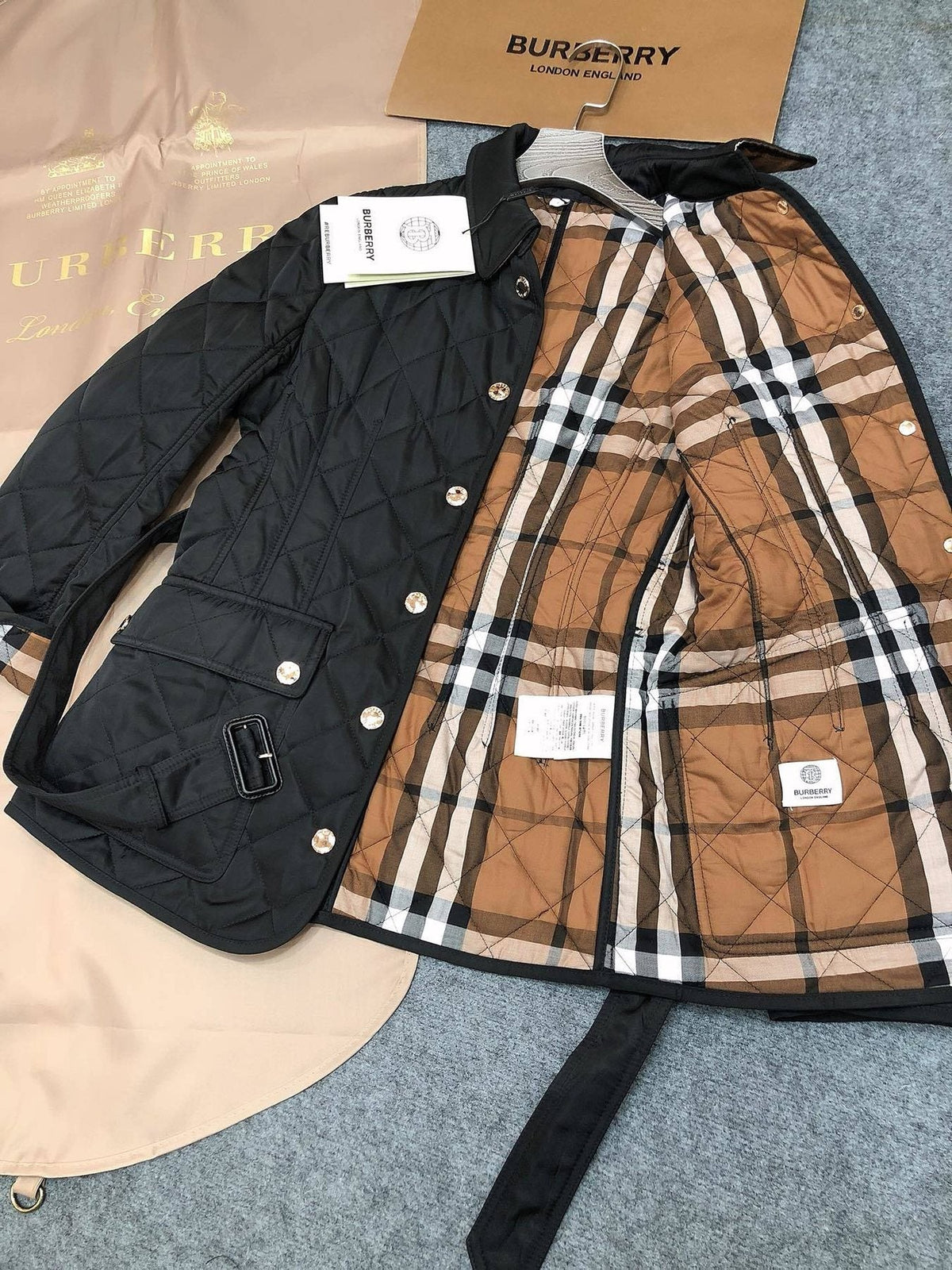 Burberry Women's Diamond-Quilted Belted Jacket