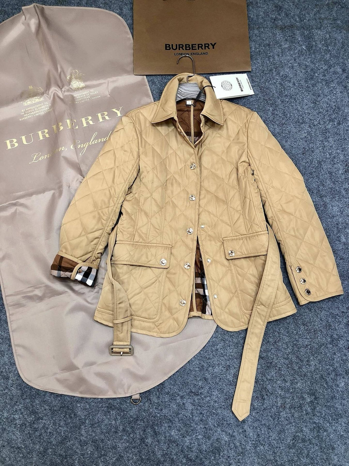 Burberry Women's Diamond-Quilted Belted Jacket