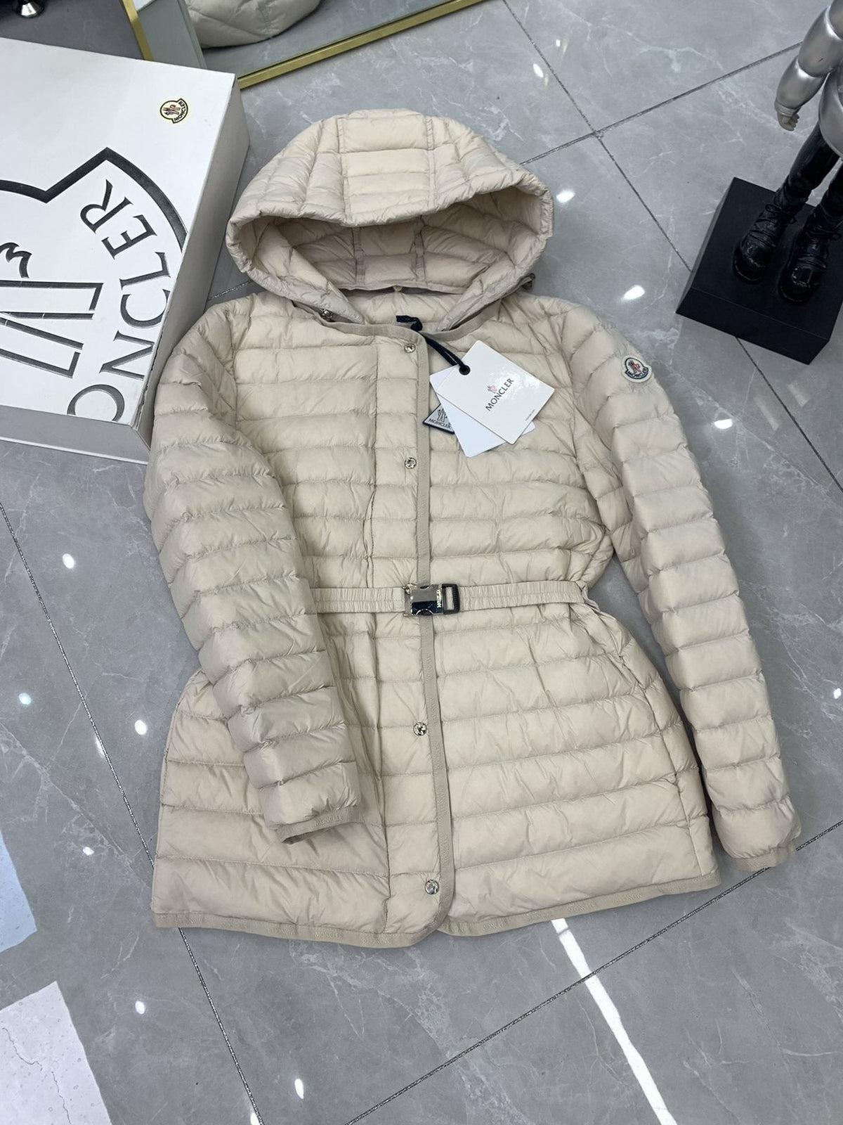 Moncler Belted Hooded Puffer Coat