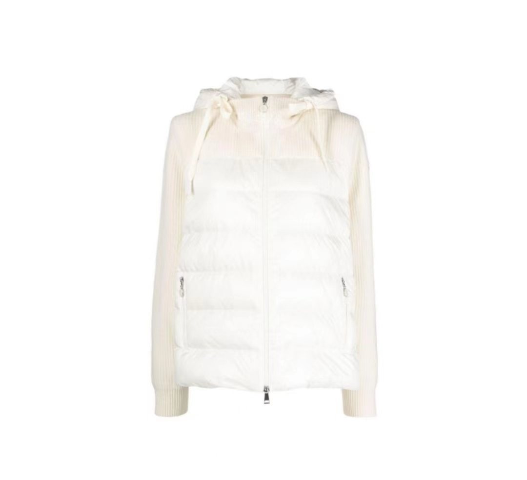 Moncler Women's Hooded Knit Sleeve Down Jacket