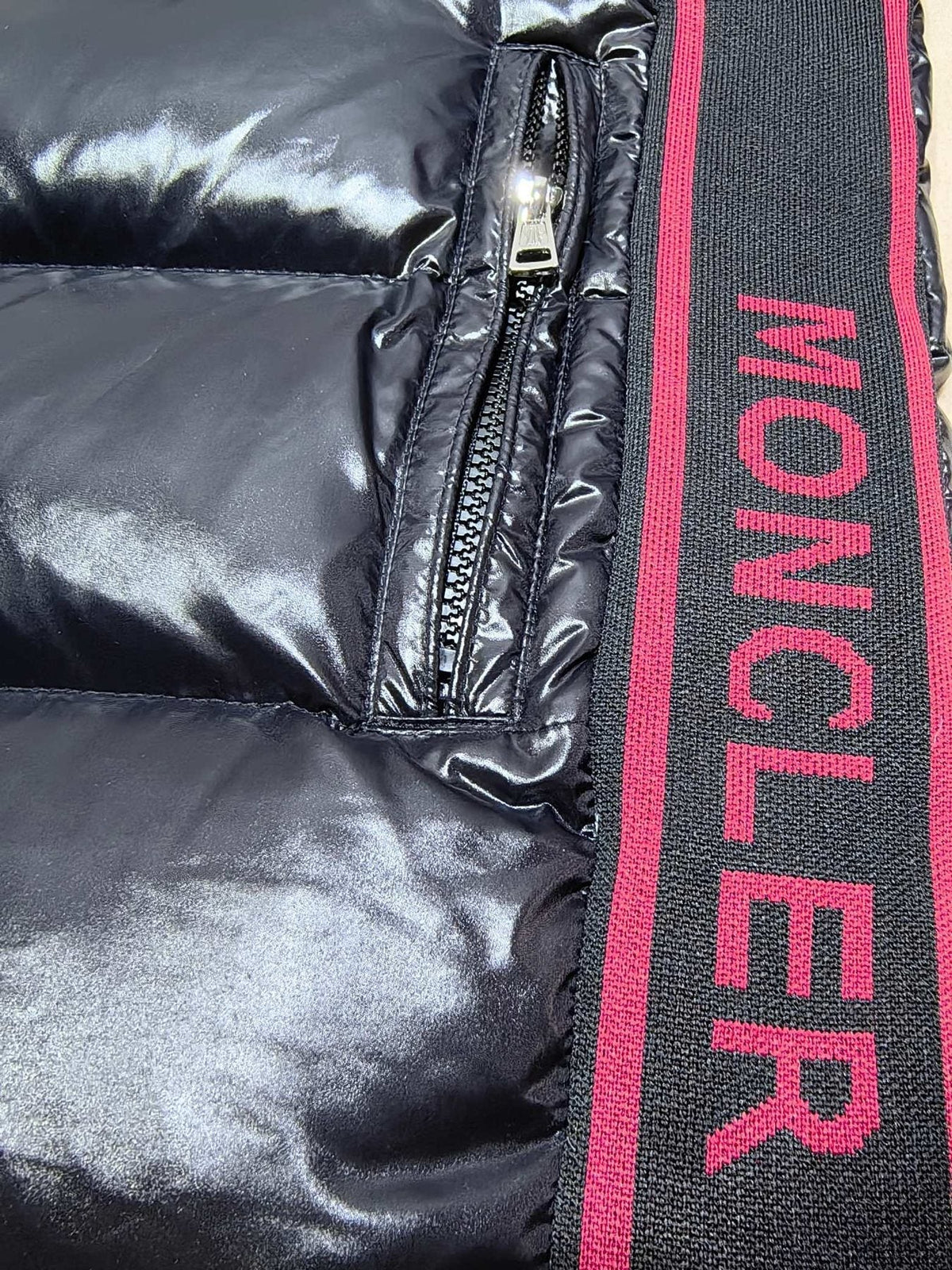 Moncler Glossy Knit-Panel Short Down Coat