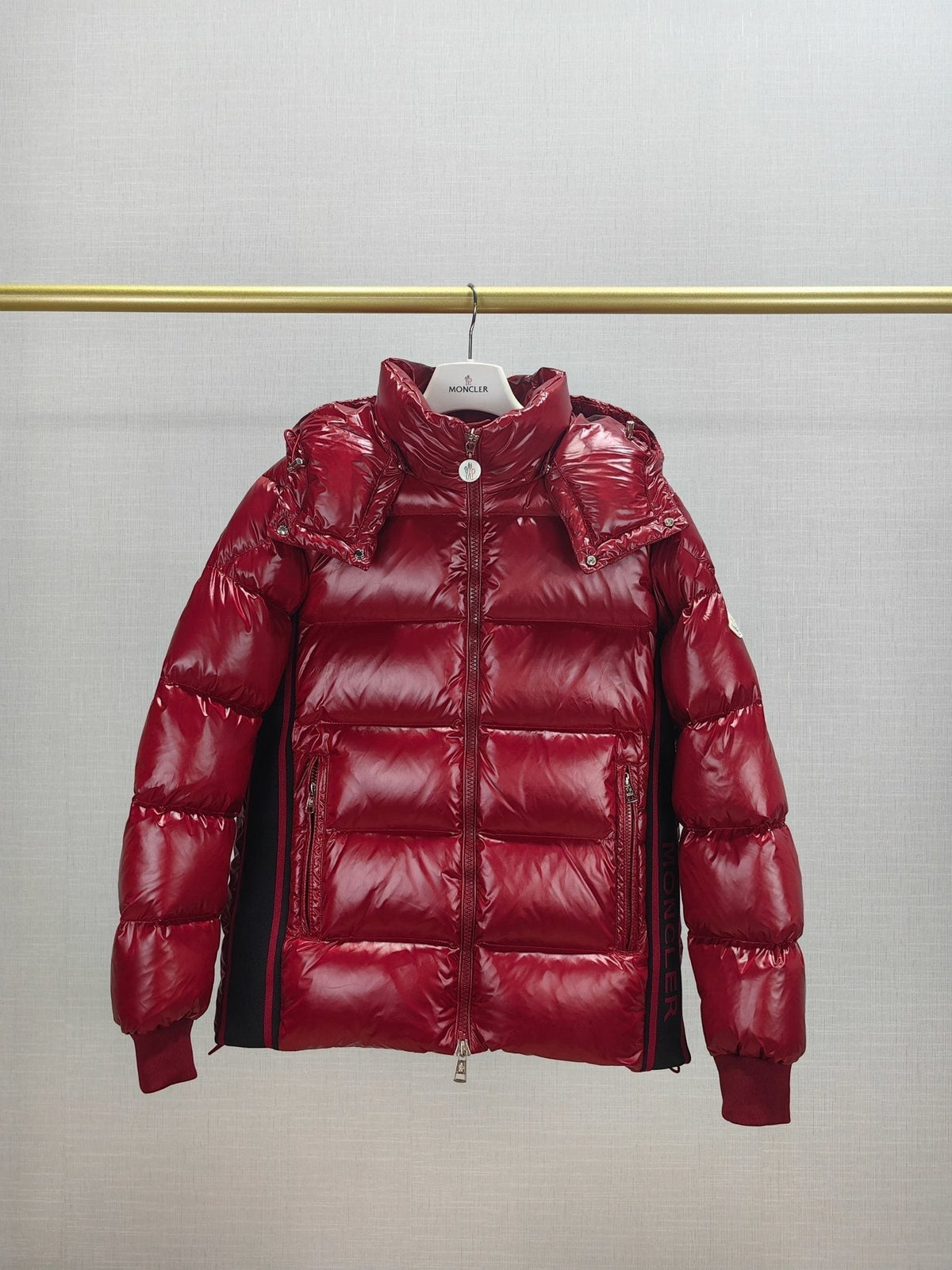Moncler Glossy Knit-Panel Short Down Coat