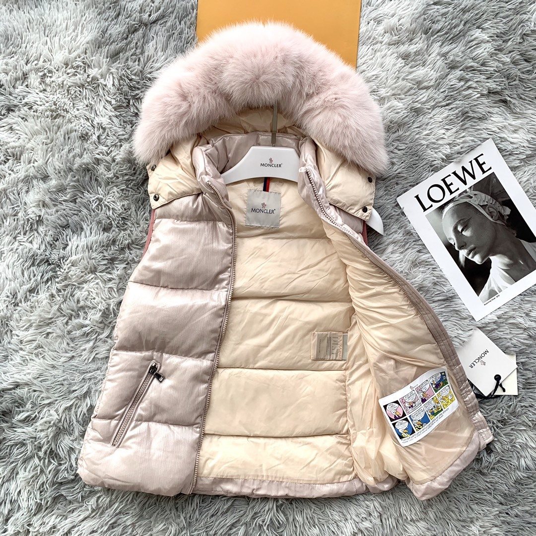 Moncler Fur-Trimmed Hooded Down Vest