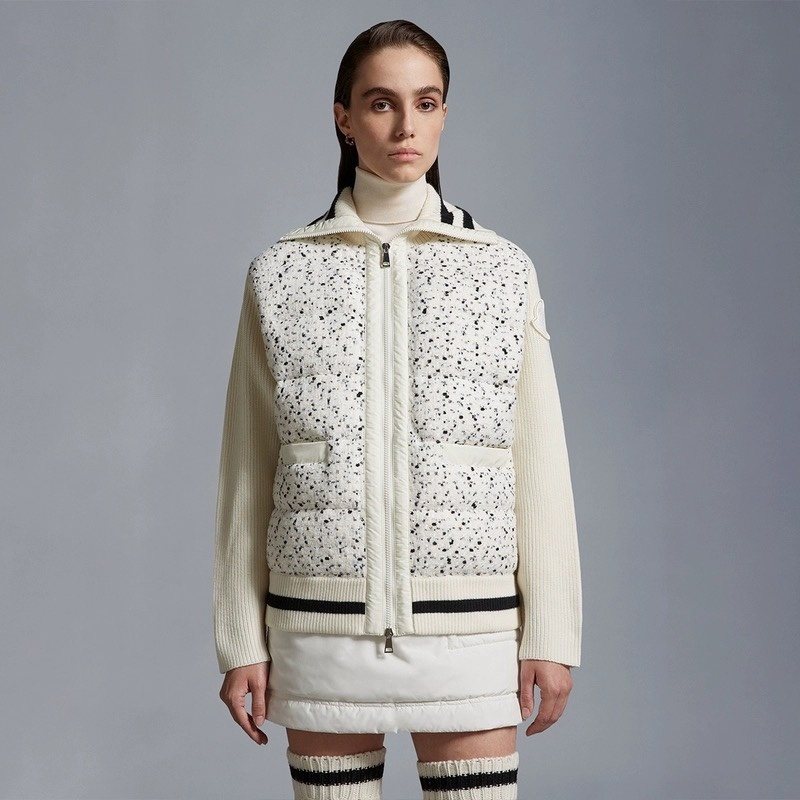 Moncler Ivory Speckled Zip-Front Coat