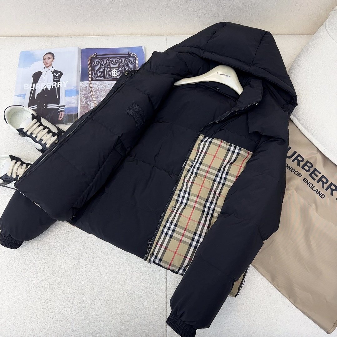 Burberry Checked-Panel Hooded Puffer Jacket