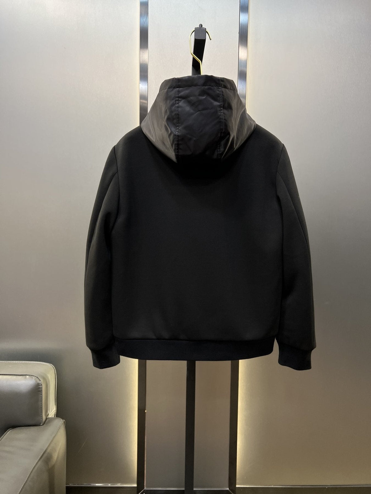 Prada Black Hooded Full-Zip Jacket with Triangle Chest Badge