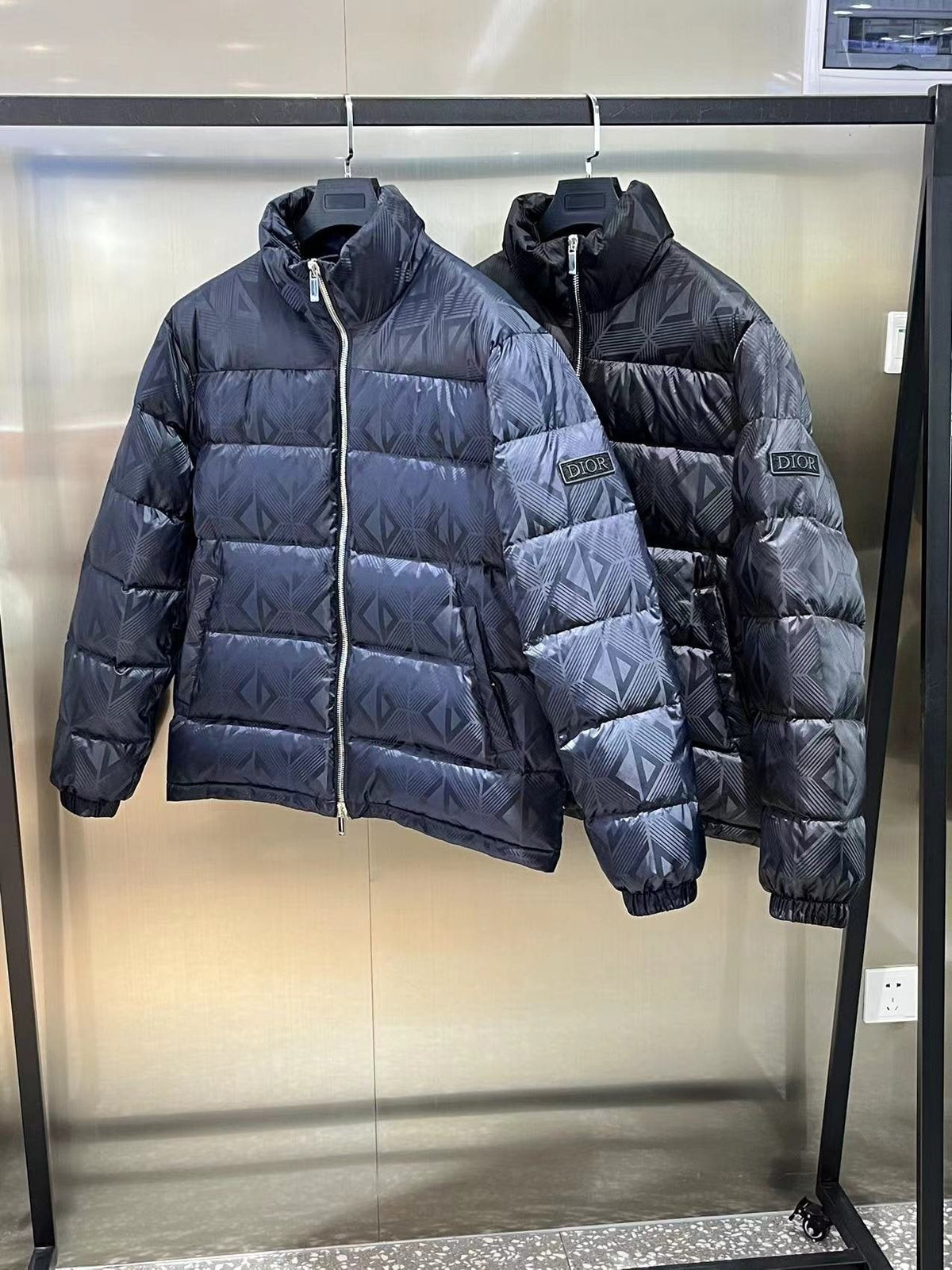 Dior Geometric-Pattern Short Down Jacket
