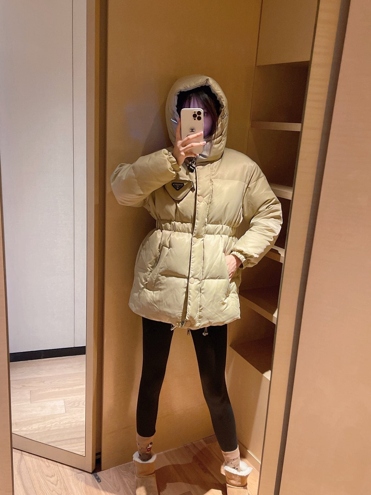 Prada Hooded Gathered-Waist Puffer Jacket