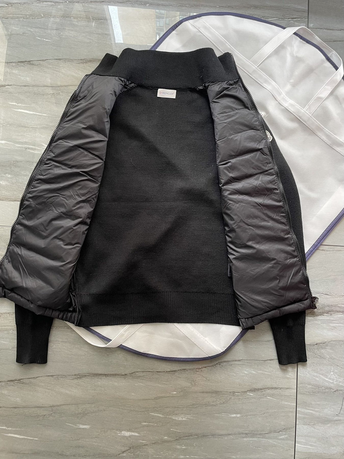 Moncler Black Hybrid Padded Knit Zip Jacket