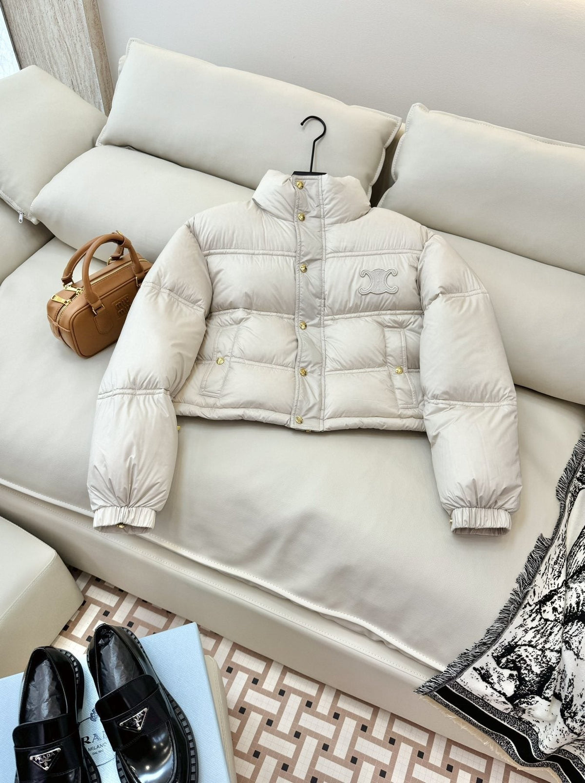 CELINE Cropped Triomphe Monogram Puffer Jacket