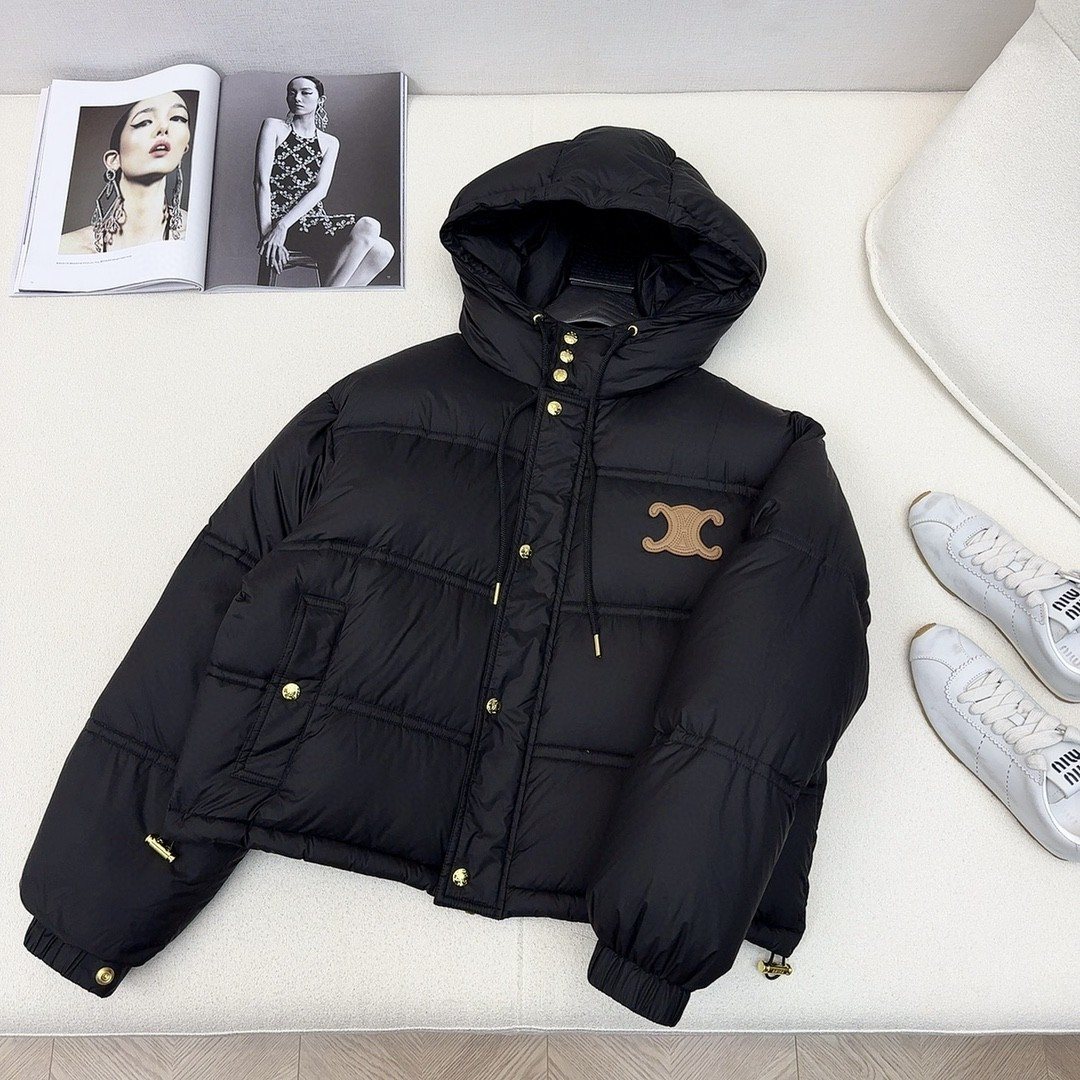 CELINE Down Coat Hooded Cropped Puffer Coat