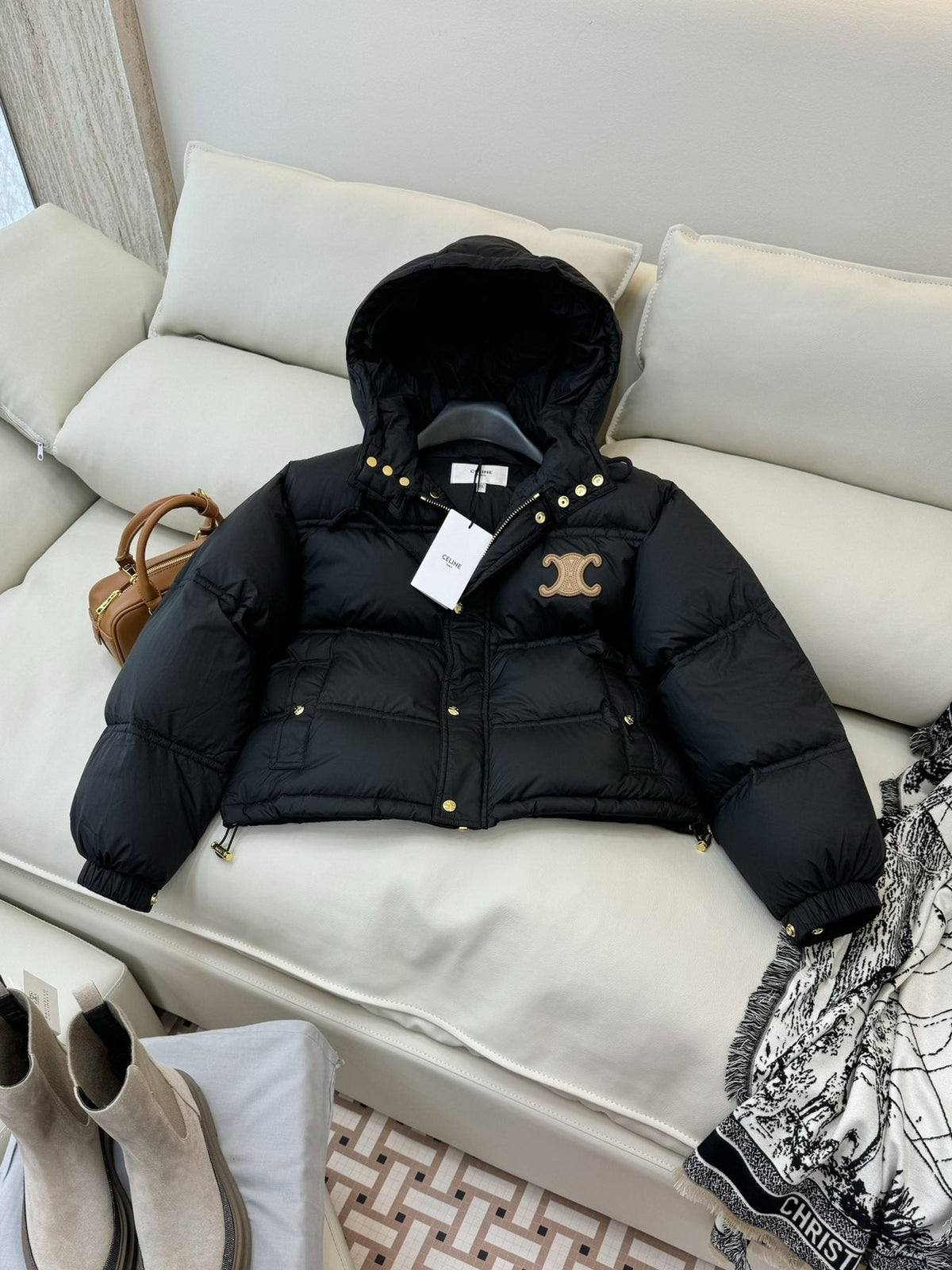Celine Cropped Hooded Puffer Coat
