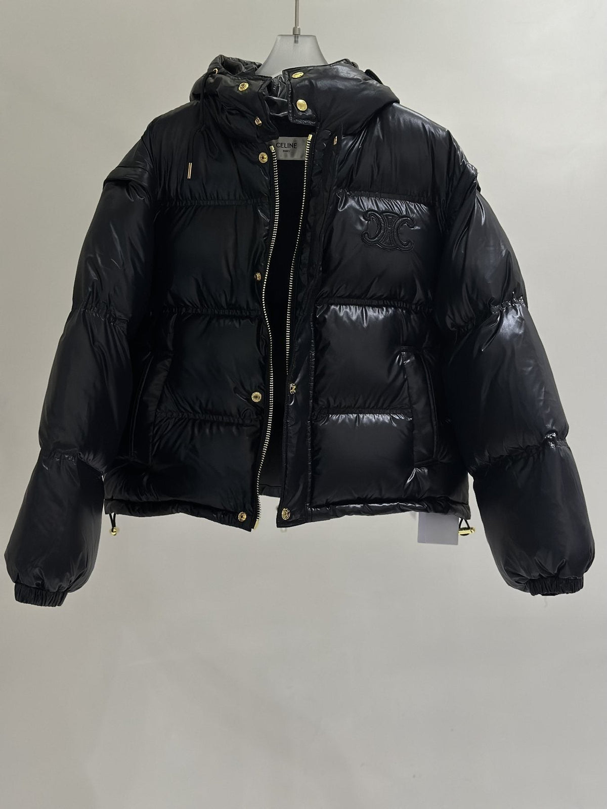 CELINE Down Coat Women's Convertible Hooded Puffer Coat