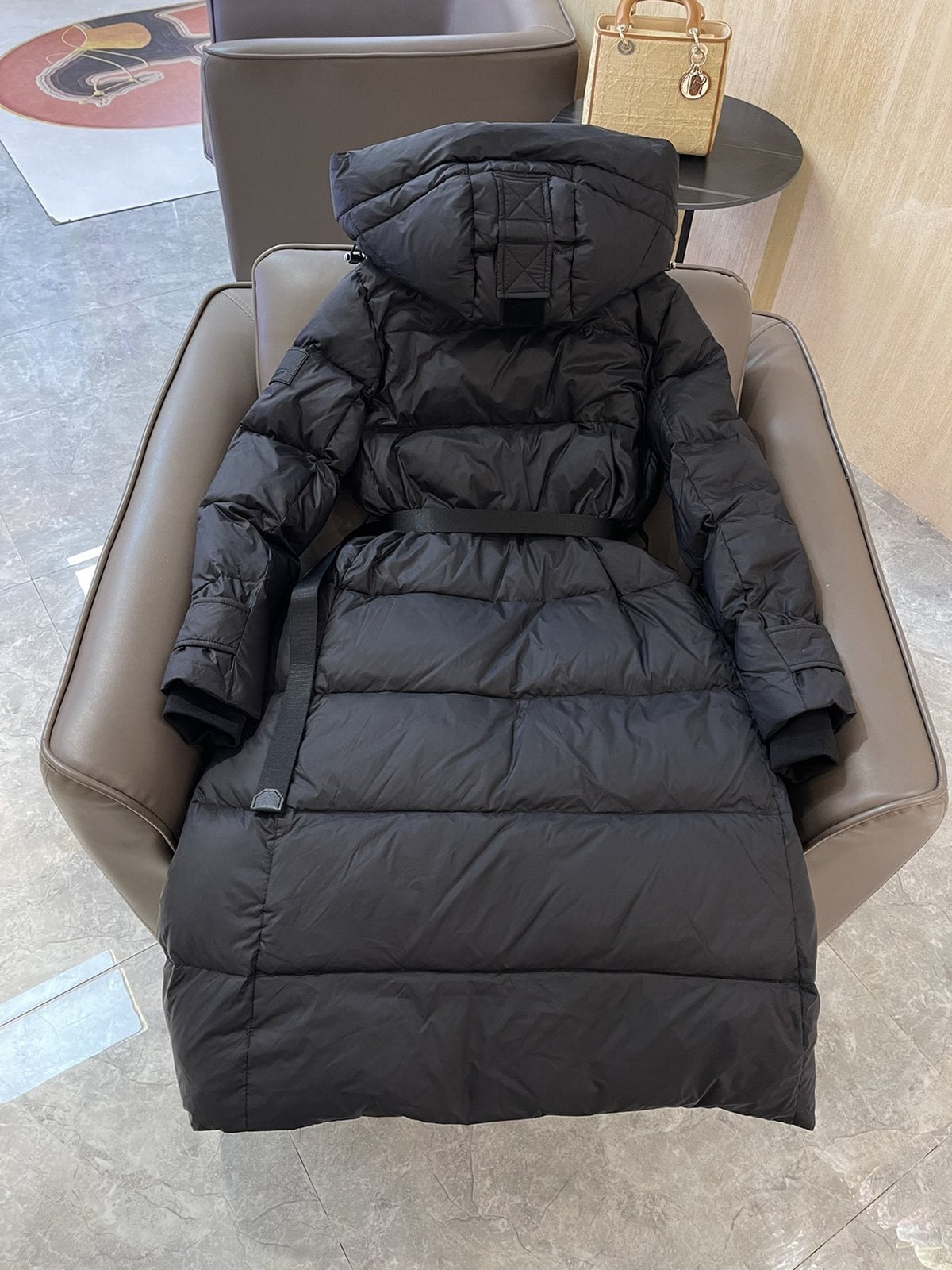 Burberry Hooded Belted Long Down Jacket