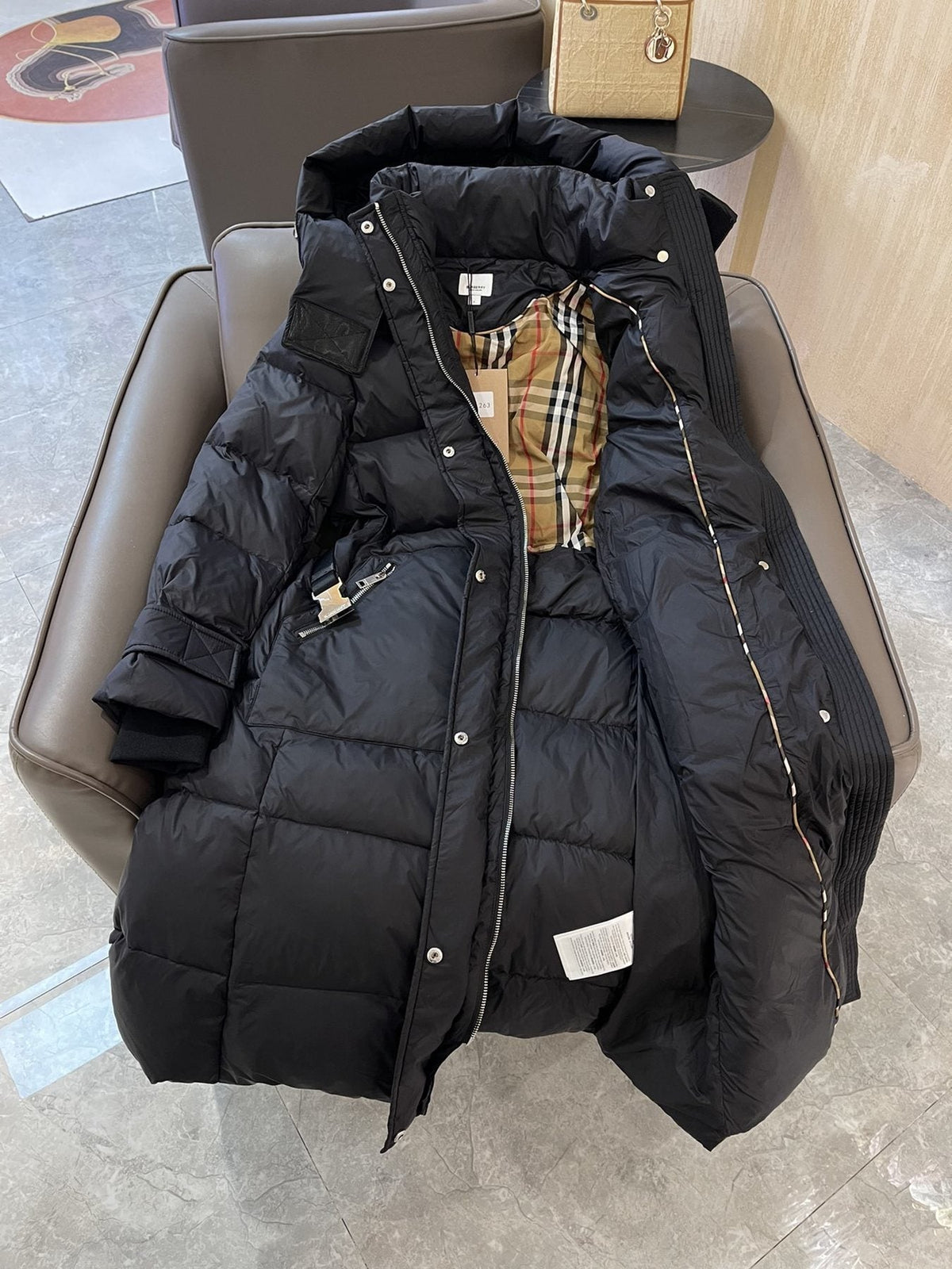 Burberry Hooded Belted Long Down Jacket