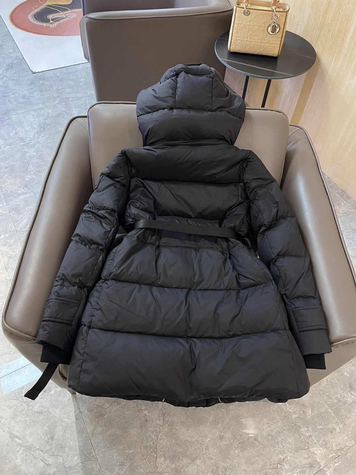Burberry Belted Hooded Long Down Jacket