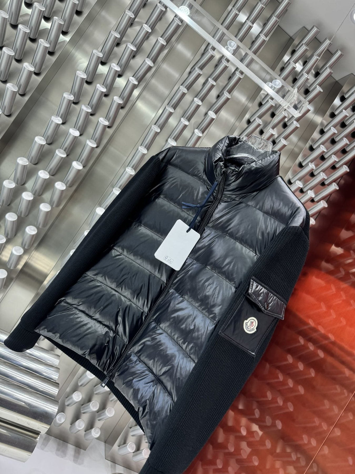 Moncler Black Quilted Knit-Sleeve Jacket