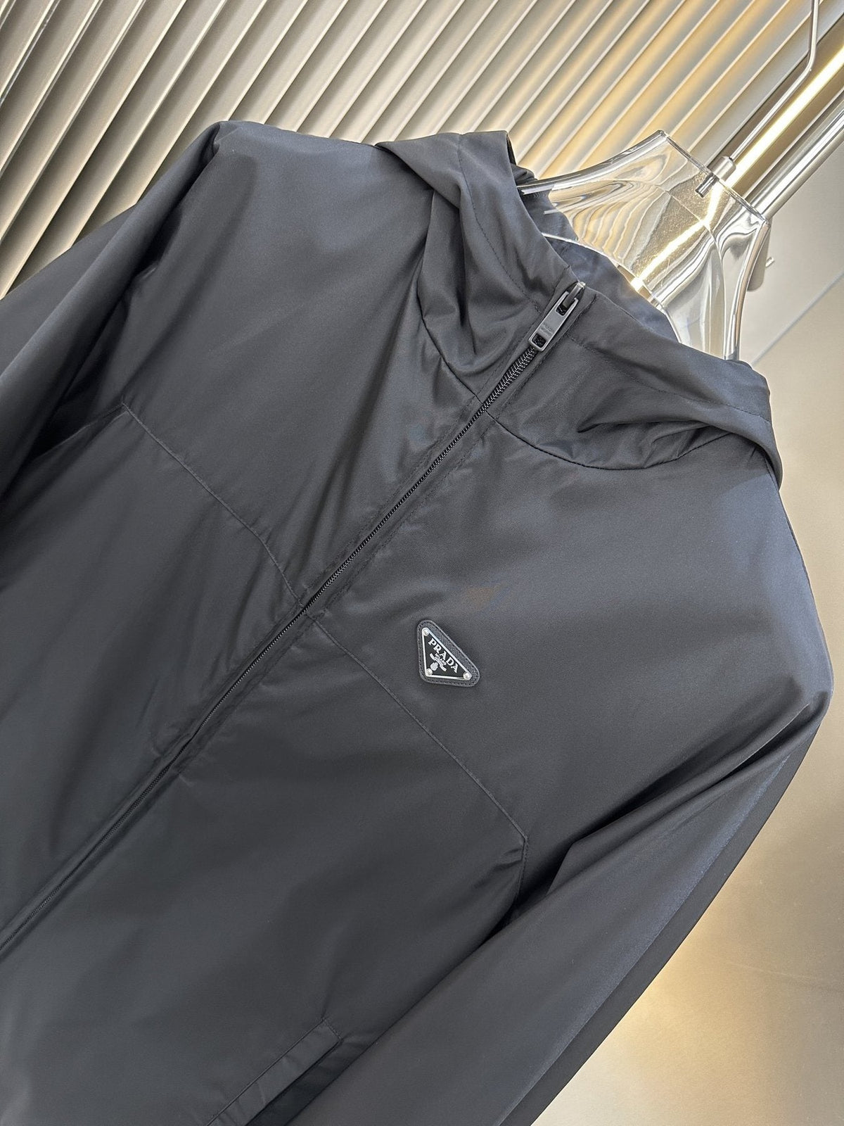 Prada Black Hooded Zip-Front Jacket