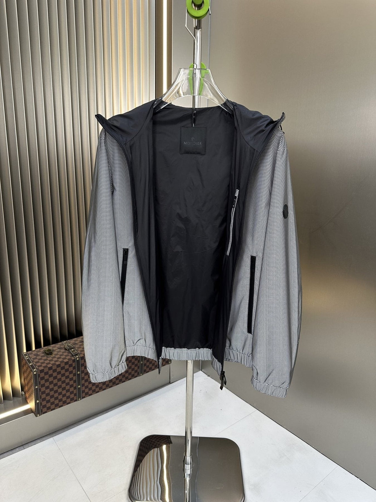 Moncler Grey Micro-Pattern Hooded Jacket