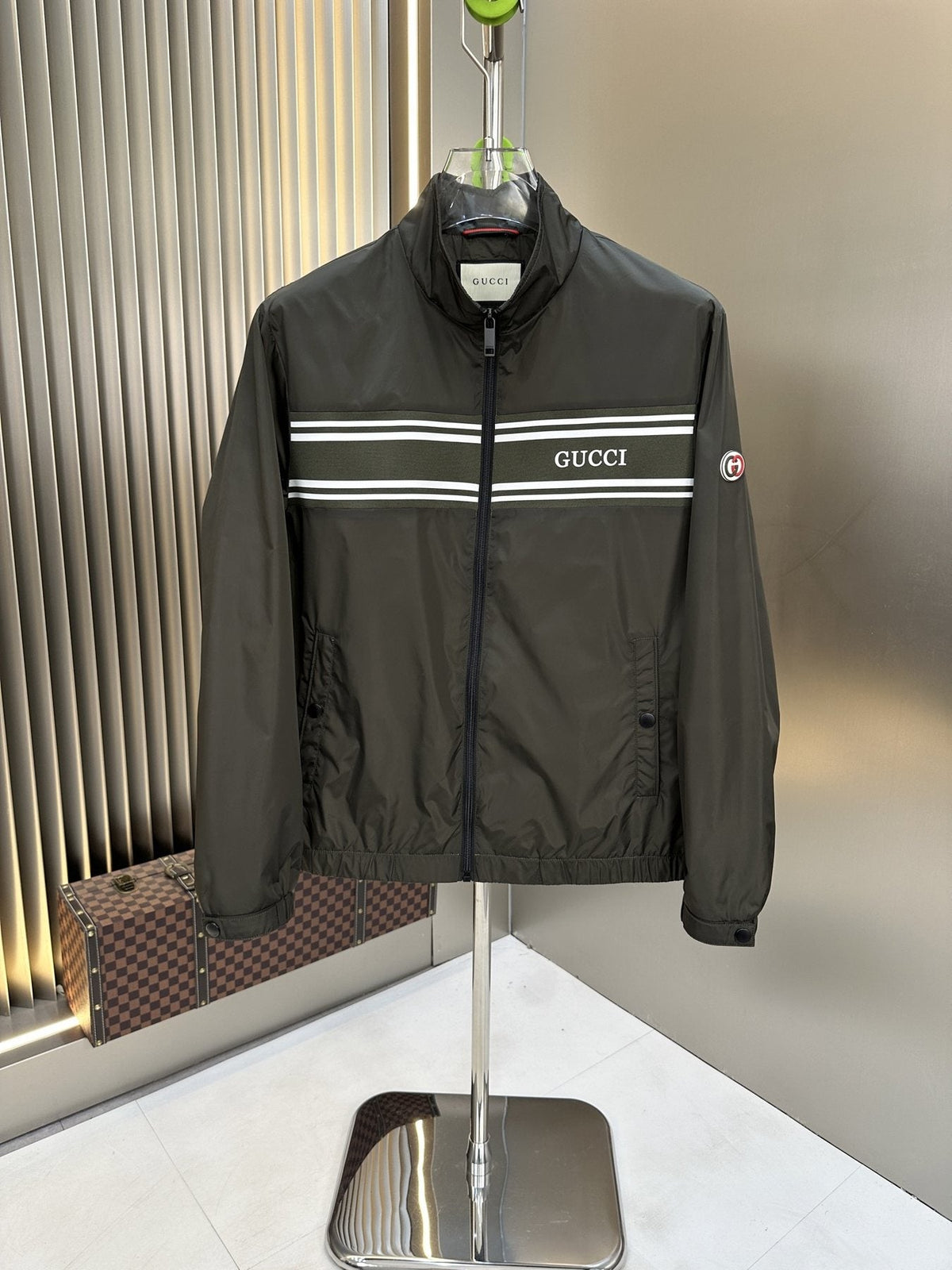 Gucci Chest Stripe Zip-Front Jacket