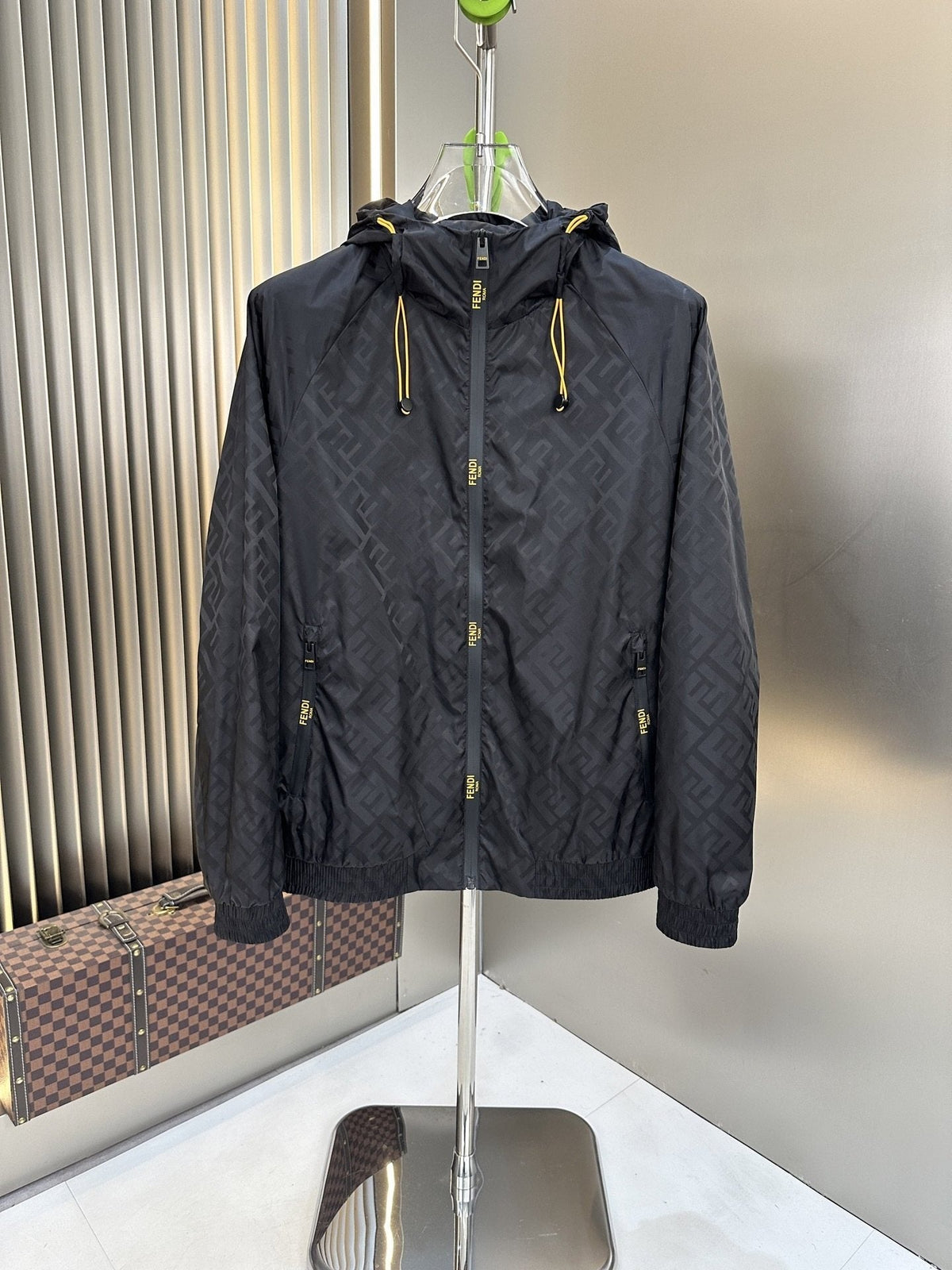 Fendi Tonal Geometric Hooded Full-Zip Jacket