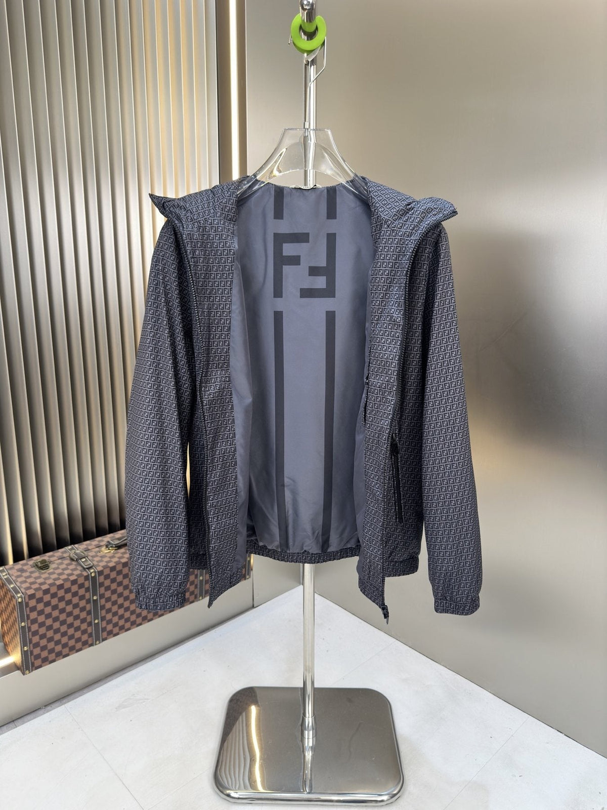Fendi Micro-Pattern Hooded Zip Jacket