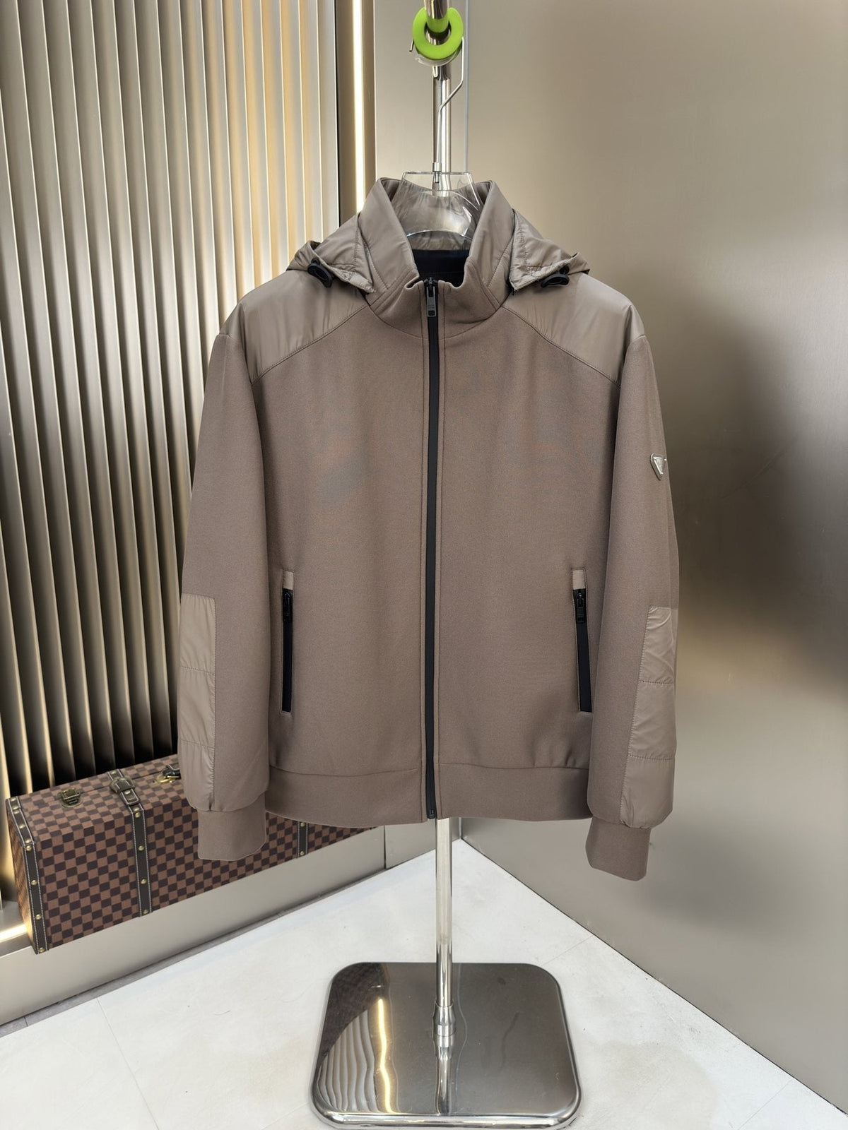 Prada Hooded Contrast-Panel Jacket
