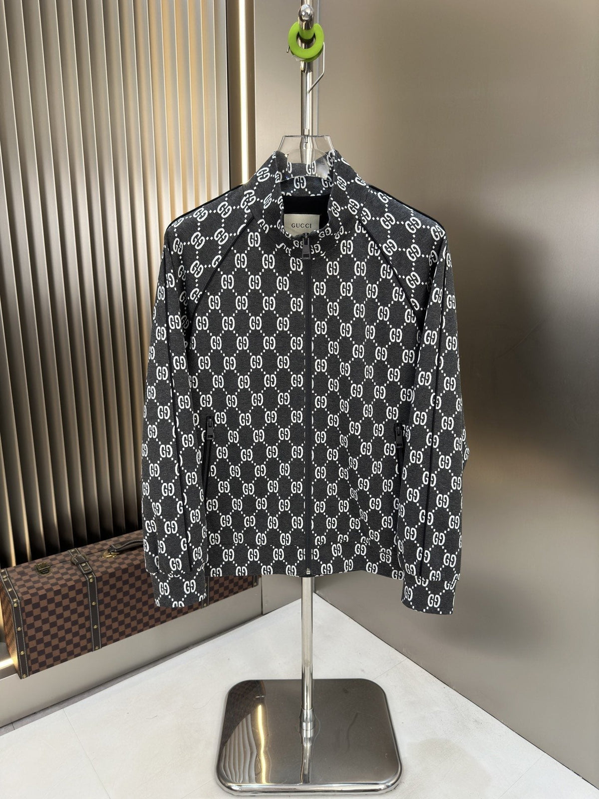 Gucci Black Monogram Zip-Front Jacket