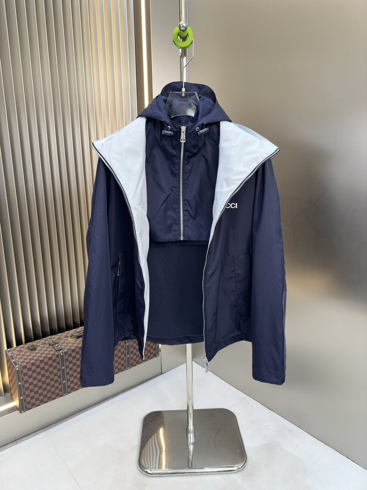 Gucci Navy Hooded Zip-Front Jacket