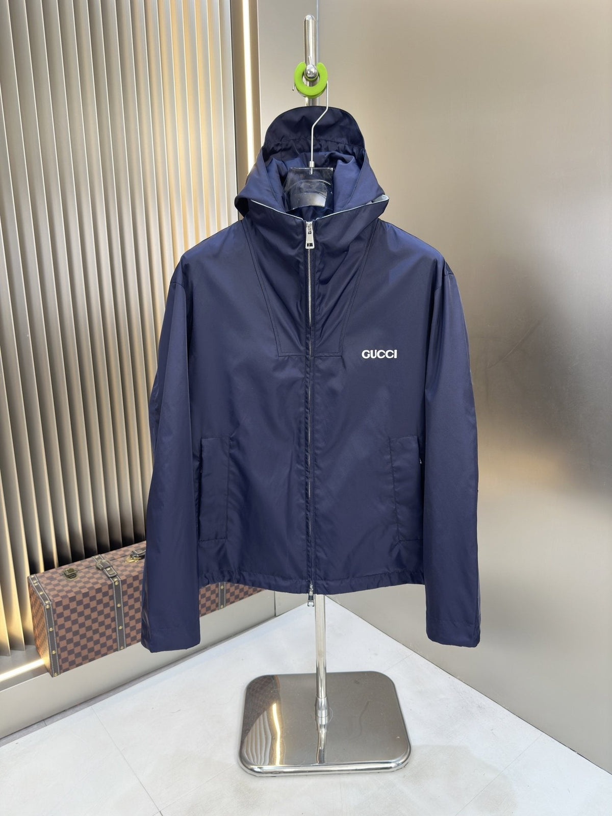 Gucci Navy Hooded Zip-Front Jacket