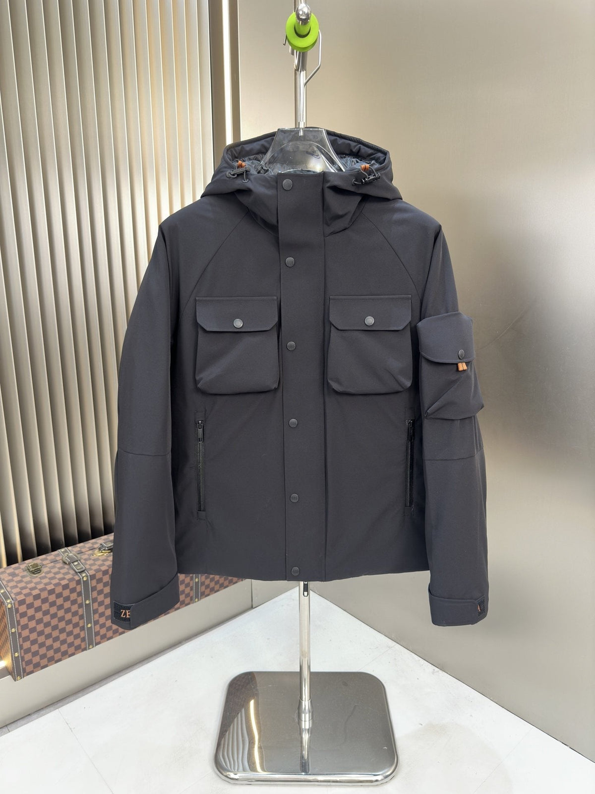 Zegna Hooded Utility Coat with Orange Trim