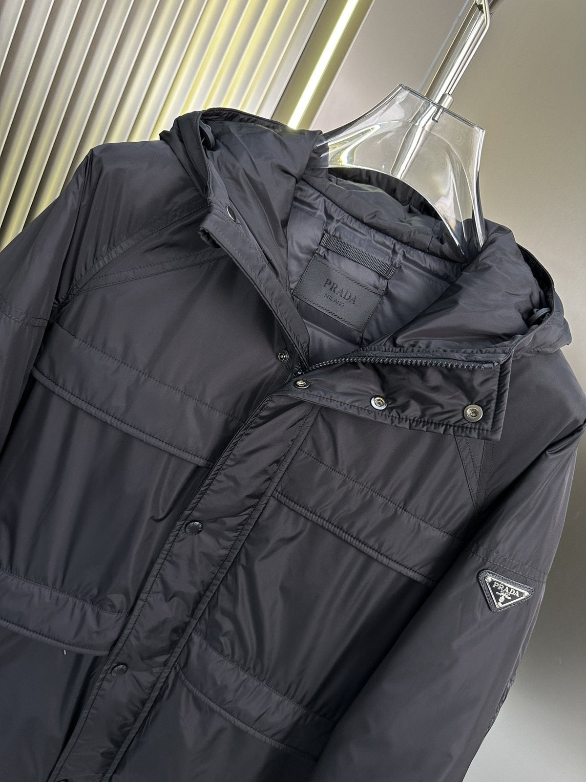 Prada Black Hooded Quilted Puffer Jacket