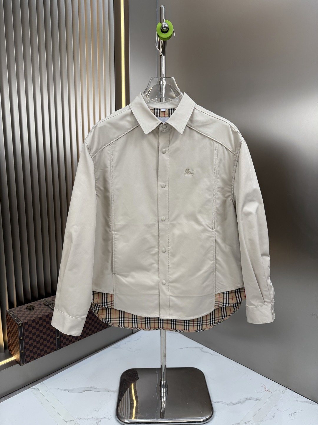 Burberry Plaid-Lined Button-Front Jacket